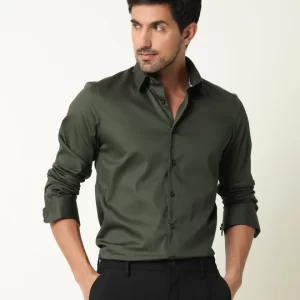 REGULAR FIT PLAIN SHIRT HOLAND - OLIVE